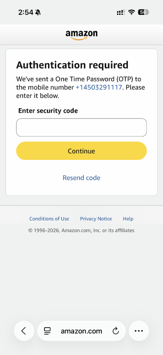 Amazon doğrulama kodu örneği