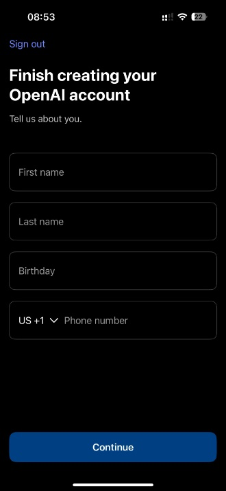 ChatGPT kayıt adımı