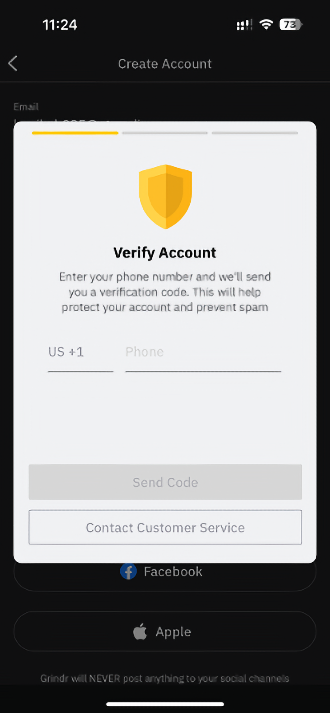 Grindr kayıt adımı
