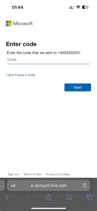 Microsoft doğrulama kodu örneği