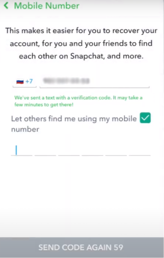 Ejemplo de código de verificación de Snapchat