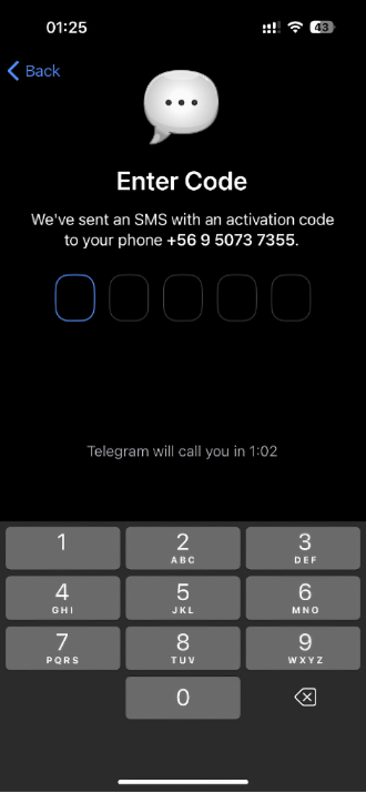 Telegram doğrulama kodu örneği