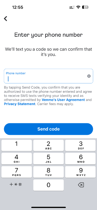 Paso de registro de Venmo